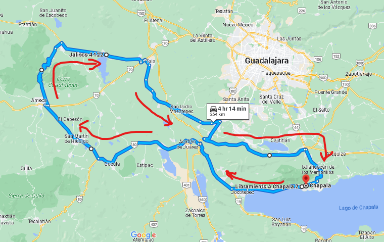 Ameca Tala Loop ride map