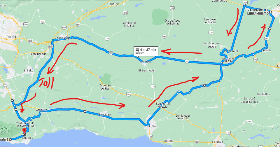 Arandas Counter-Clock ride map