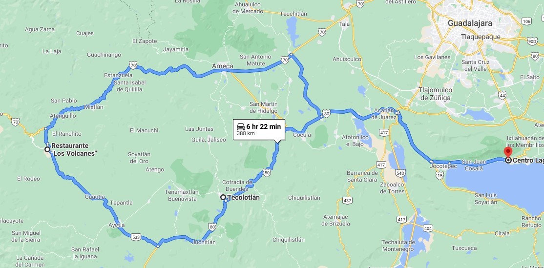 Los Volcanes via Ameca Loop ride map