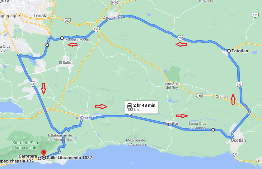 Pollo Los Gueros Tototlan ride map
