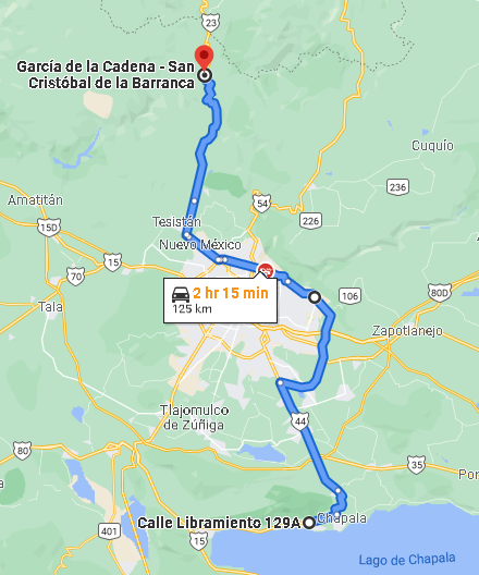 San Cristobal de la Barranca ride map