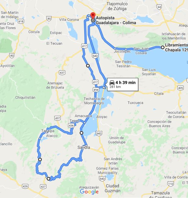 San Gabriel-Tapalpa ride map