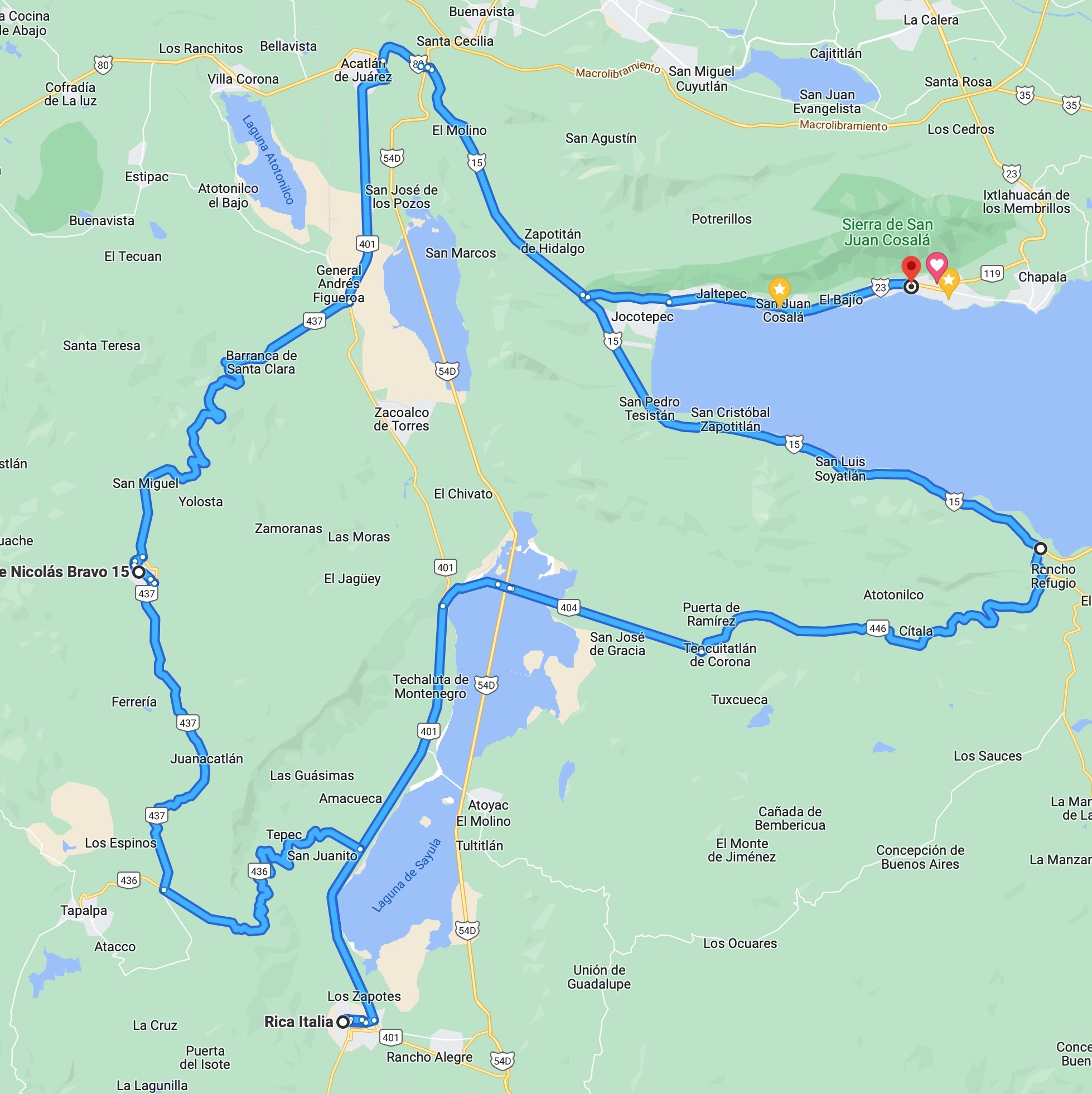Sayula Wide Loop ride map