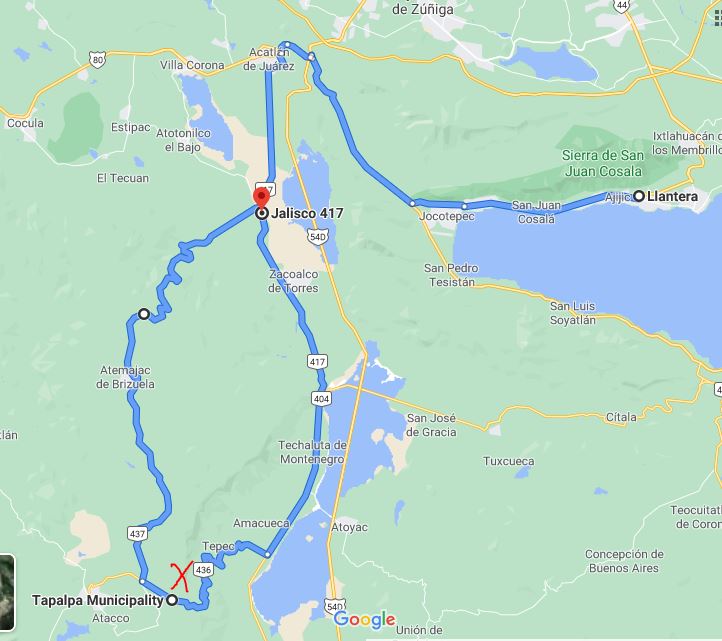 Tapalpa Hang Glider Pizza ride map