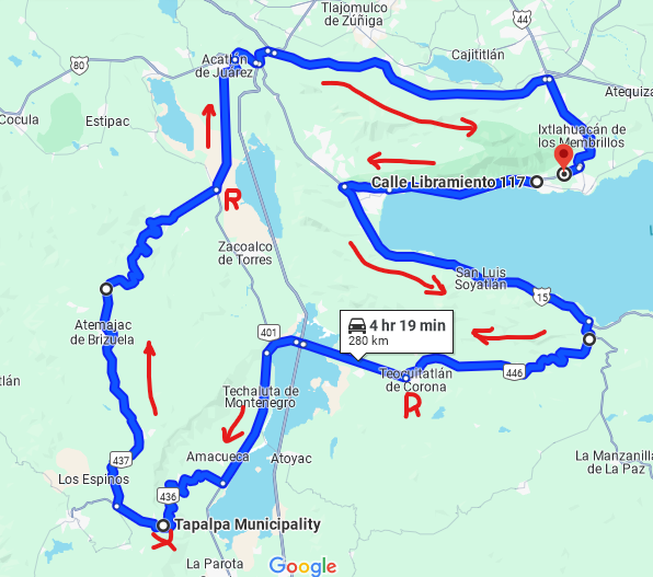 Tapalpa Hang Glider Site ride map