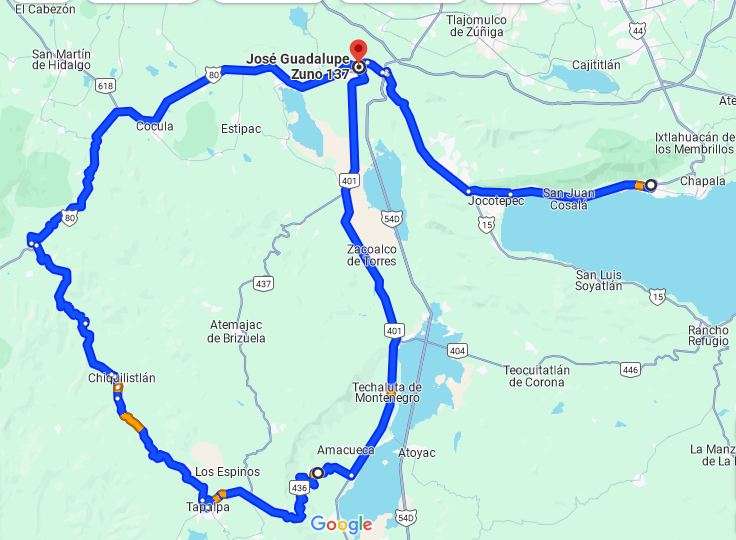 Tapalpa and Back Road Home ride map