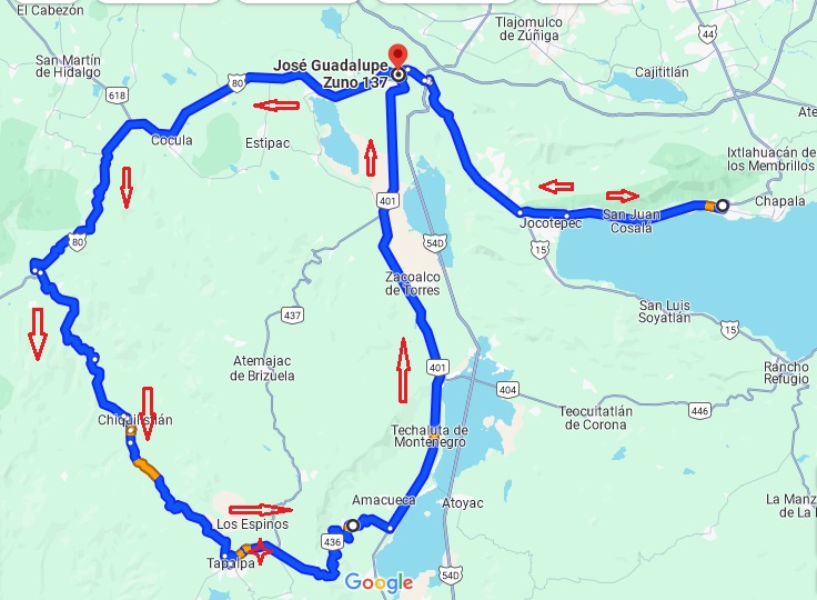 Tapalpa the Back Way ride map