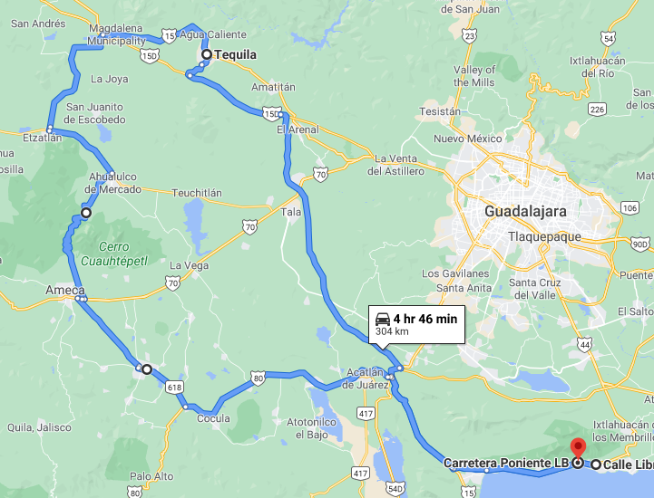 Tequila Ameca Loop ride map
